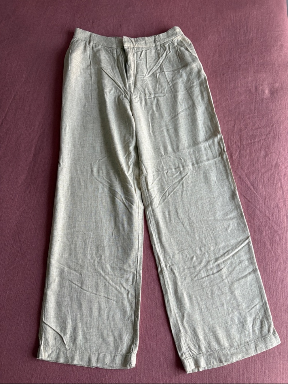 H&M Wide Leg Linen-Blend Pants in Light Gray